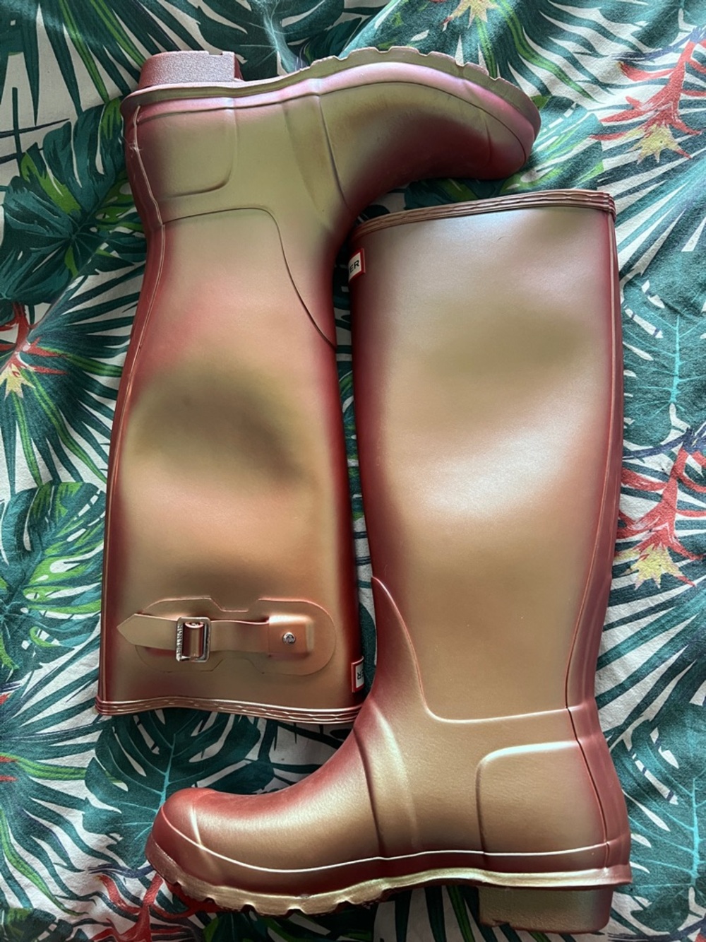 Hunter nebula pink gold iridescent tall boots UK7 US9 EU40/41 RARE HTF - Picture 2 of 7